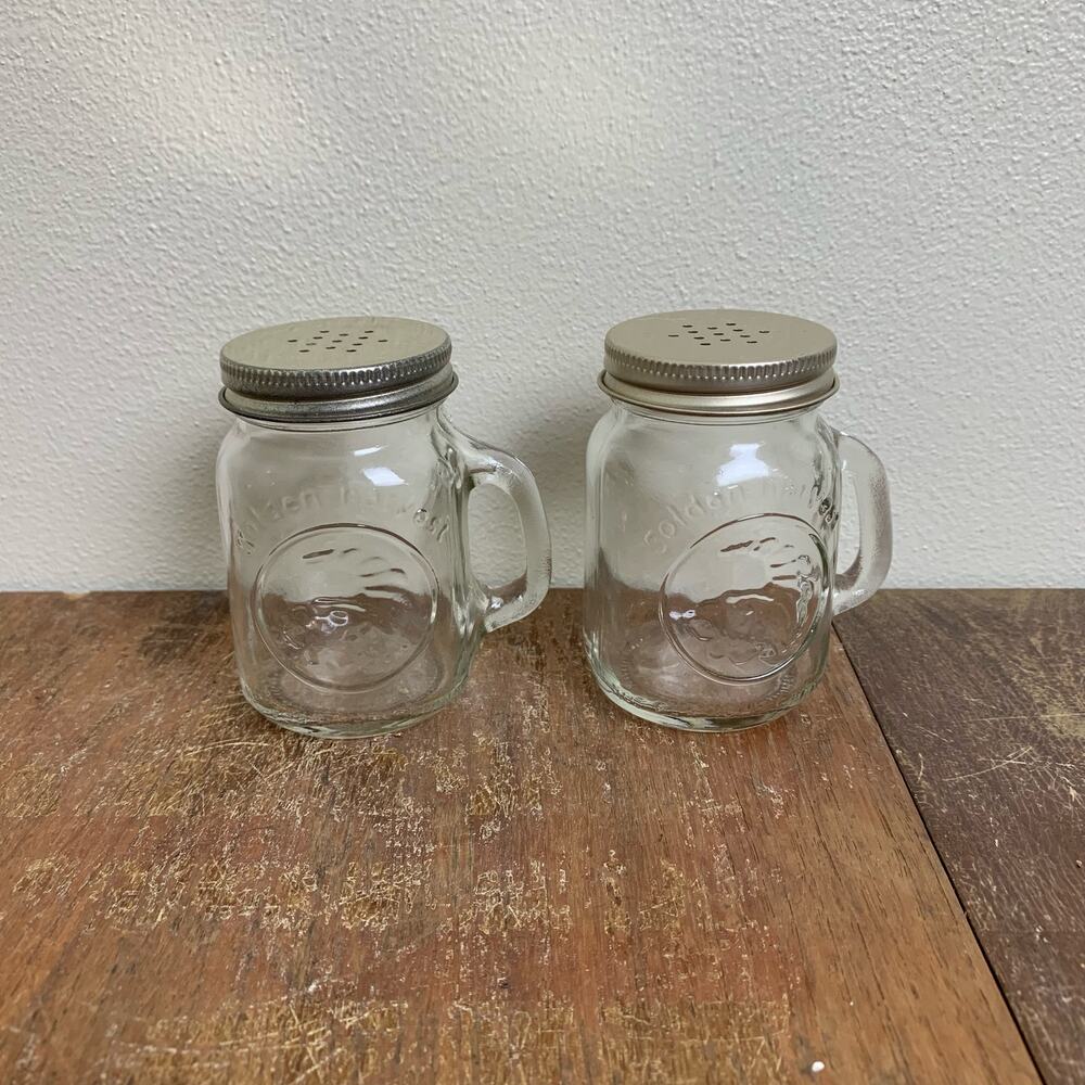 Vintage Golden Harvest Glass Mason Jar Salt & Pepper‎ Shakers